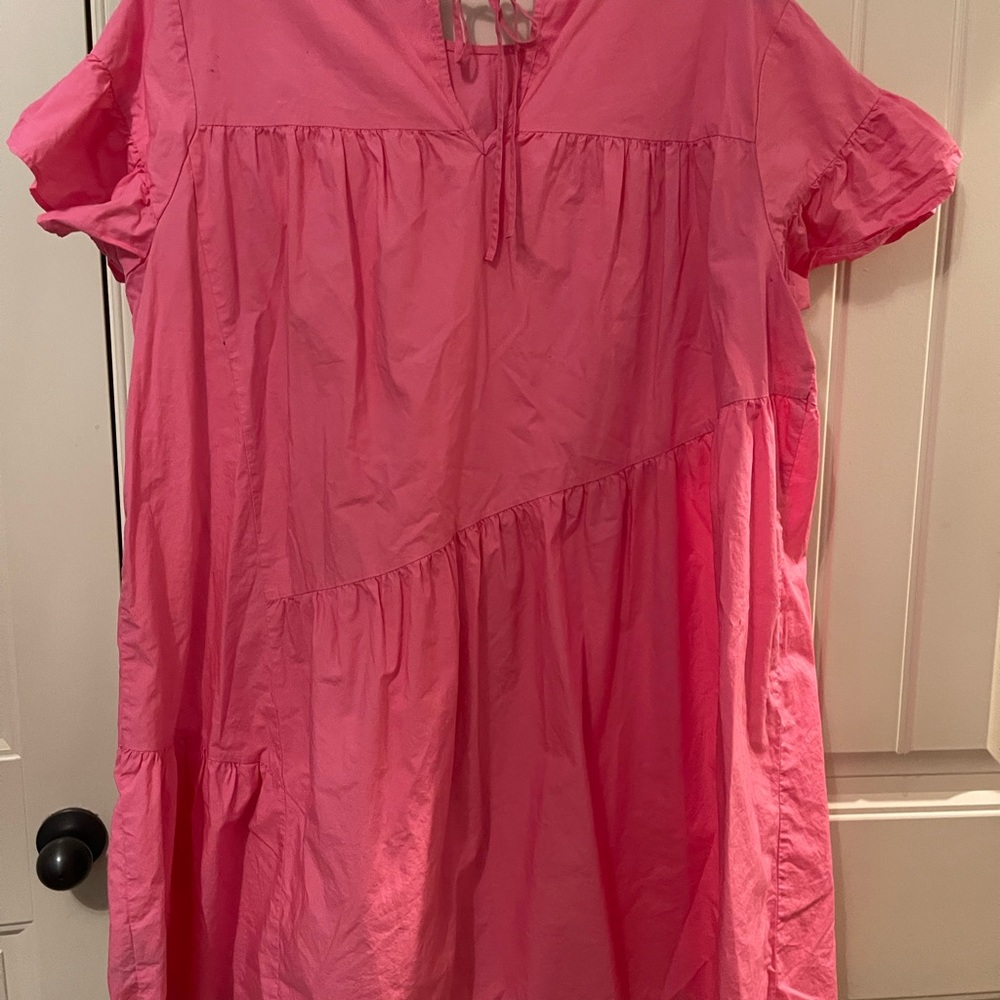 WHO WHAT WEAR Women’s asymmetrical tier pink ruffle short sleeve dress.  XXL - Picture 6 of 16